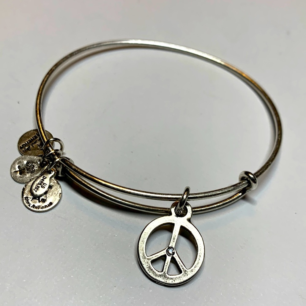 3/$20 Alex and Ani peace sign with stone silver tone bracelet